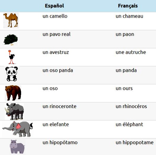 Los animales del zoo en francés