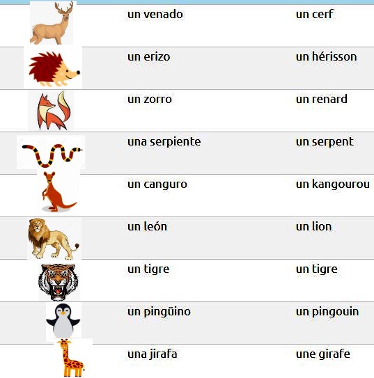 Los animales del zoo en francés